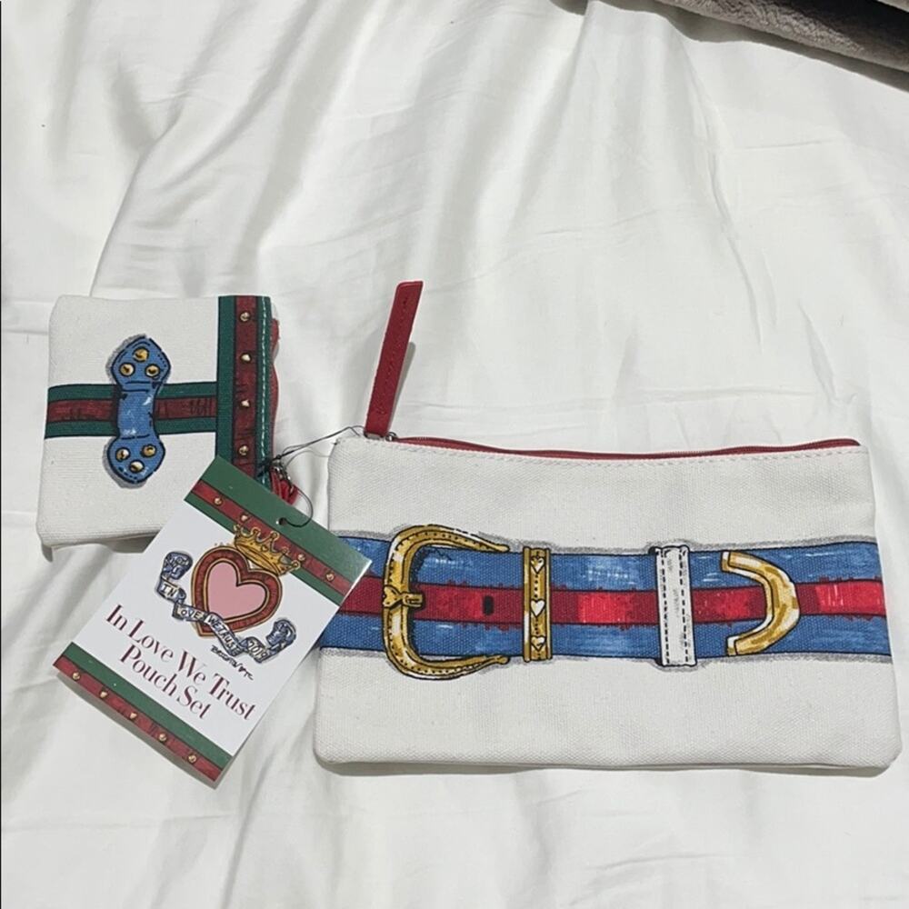 Brighton zip wristlet duo bag white canvas NWT